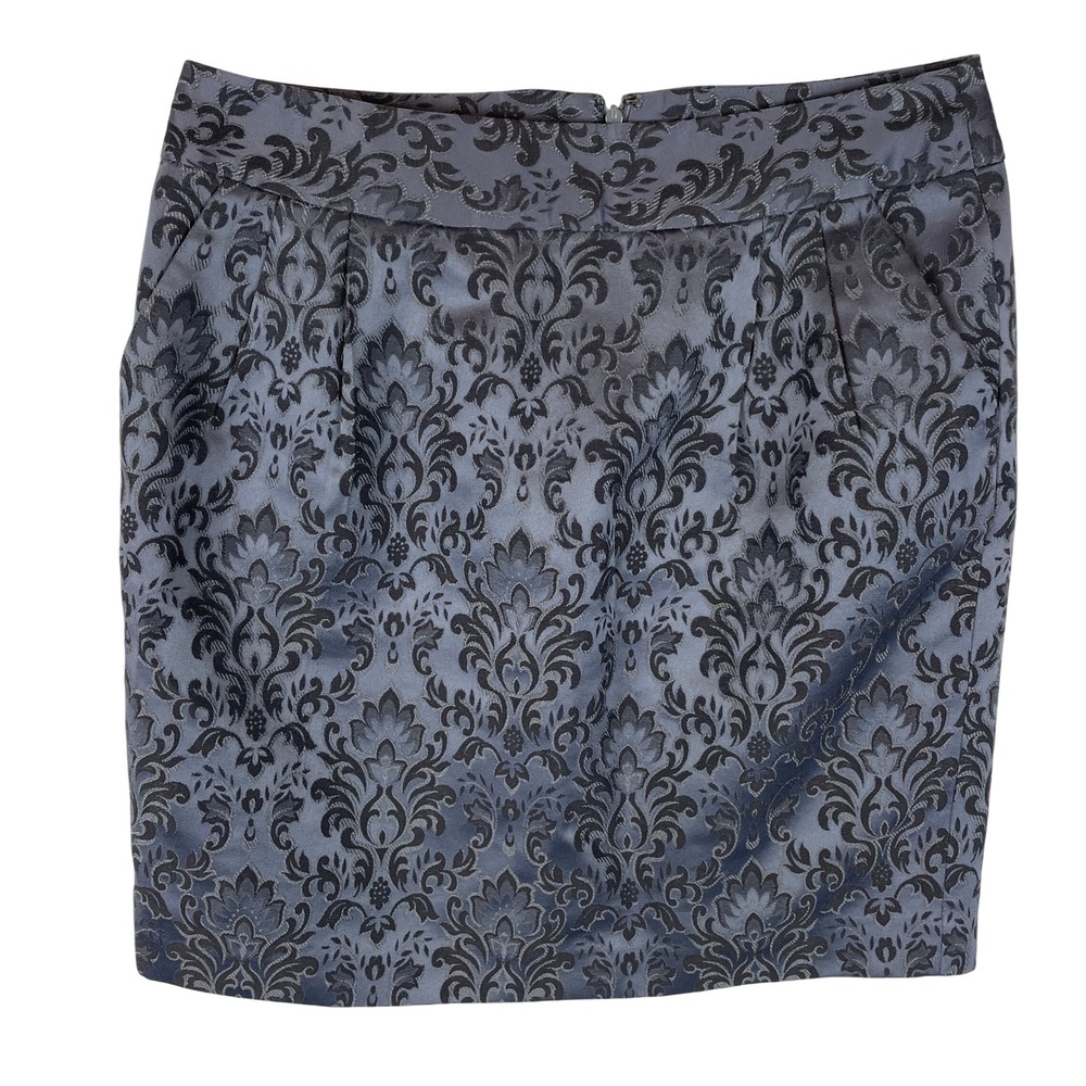 Ann Taylor Petite Jacquard Damask Pencil Skirt Dark Gray Business Casual Size 6P
